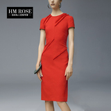 HM ROSE欧美夏季新款女装短袖职业连衣裙2016中长款一步裙OL