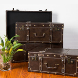 复古木箱皮箱行李收纳箱子老式储物手提皮箱整理箱模特摄影道具箱