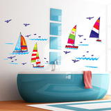 卡通彩色帆船墙贴纸儿童房卧室浴室墙壁玻璃幼儿园装饰可移除贴画