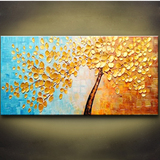 新款纯手绘客厅卧室 玄关装饰画抽象挂画 手绘立体金色油画发财树