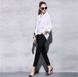 【欧美街头时尚风】女式休闲女装套装 白衬衫+黑色哈伦裤 两件套