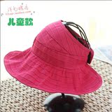 韩国进口代购纯棉防紫外线防晒可折叠空顶亲子女款遮阳帽子儿童夏