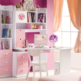 粉色女孩转角直角 电脑桌家用学习桌 儿童书桌书柜书架组合