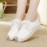 帆布鞋女学生韩版低帮懒人鞋平跟内增高白色系带休闲布鞋平底板鞋