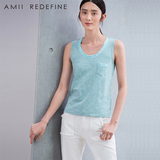 Amii Redefine文艺女装夏季修身竹节棉全棉砍袖背心女外穿U领上衣