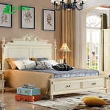 松木童话 美式乡村实木床欧式白色双人大床带抽屉储物床1.8米婚床