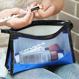 2016韩国新款拼接半透明PVC化妆包大容量旅行网面防水洗漱收纳包