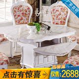 大理石餐桌椅组合伸缩长方形餐台实木欧式奢华大理石餐桌圆桌
