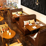 复古咖啡厅沙发 甜品店西餐厅靠墙卡座 奶茶店茶餐厅实木桌椅组合