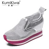 KumiKiwa女士鞋子春季新款2016新款坡跟运动透气网纱单鞋休闲女鞋