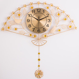 中国风金色扇子挂钟 客厅简约现代创意钟表卧室壁钟超静音石英钟
