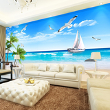 定制地中海风情客厅沙发电视背景墙纸立体海鸥海景墙壁纸大型壁画