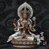尼泊尔纯手工 藏传佛教精品 紫铜四臂观音佛像约32厘米1尺