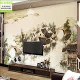 中式风格壁画客厅沙发影视墙江南水乡水墨画电视背景墙纸无缝壁纸