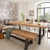 美式乡村loft铁艺工业风餐桌椅组合 复古做旧实木洽谈桌 会议桌
