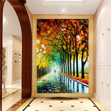 3d立体欧式大型壁画 客厅走廊过道玄关背景墙纸 油画小路竖版壁纸