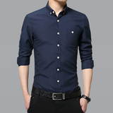 衬衫男夏季长袖修身型薄款纯棉商务青年休闲韩版纯色格子西装衬衣