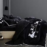 冬季保暖水晶绒四件套珊瑚绒卡通刺绣被套加绒加厚天鹅绒1.8m床品