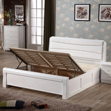 白色实木床简约现代中式1.8米主卧双人床水曲柳气压储物高箱婚床