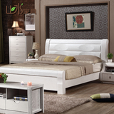 新款实木床现代简约白色榆木双人床1.8米主卧室特价高箱储物大床