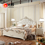 乐购 欧式床 板式雕花1.5米1.8米双人床带床头柜 法式浪漫公主床