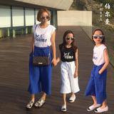 夏装韩国女童套装纯棉无袖阔腿裤两件套装中大童休闲亲子装儿童装