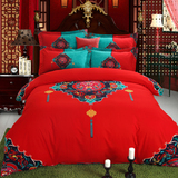 2016全棉斜纹磨毛四五六七多件套大红床单被罩结婚庆加厚床上用品