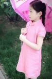 2016夏款女童旗袍桃粉色短袖女孩棉麻中式连衣裙儿童复古长裙