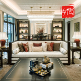 新中式实木沙发布艺三人沙发组合售楼处样板房别墅 全屋家具定制