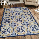 欧式美式复新古典地中海简约手工纯羊毛客厅茶几床边蓝色圆圈地毯