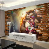 卡通3D砖墙英雄联盟网吧壁画背景墙壁纸电视客厅卧室床头装饰墙纸