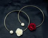 欧美复古宫廷珍珠水钻玫瑰花朵装饰颈项链锁骨链女合金项圈饰品潮