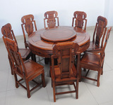 红木圆餐桌酸枝木桌椅组合非酸本色圆桌带转盘明清古典实木家具