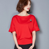 雪纺衫2016夏季女装新款韩版一字肩大红色喇叭袖上衣打底小衫衣服