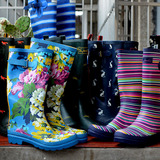 外贸原单雨鞋印花雨鞋日系男女雨靴高筒可爱包邮条纹卡通时尚雨鞋