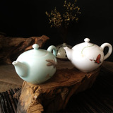 青瓷手绘釉上彩陶瓷茶壶茶具 创意茶壶新骨质瓷 功夫单个茶具茶壶