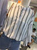 2016夏季新款 韩国Bluepops彩色竖条纹口袋随性韩版衬衫女