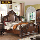 欧意居 美式床实木双人床 欧式床1.8米真皮床深色 奢华高档婚床