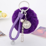 韩版汽车钥匙扣獭兔毛毛球可爱精美宫铃钥匙圈链包包挂件时尚配饰
