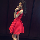 2016夏装新款女装 韩国代购蓬蓬小礼服修身红裙子红色连衣裙