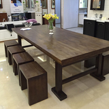 实木长条家庭餐桌椅组合美式复古实木小户型餐桌餐厅咖啡厅餐桌椅