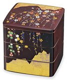 预售：日本制进口精美漆器日式春游三层寿司便当点心饰品盒6寸