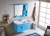 浴室柜橡木地中海百叶窗吊挂蓝色pvc卫浴柜洗手盆池组合洗漱台80