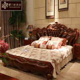 欧式床双人床 别墅奢华大床美式实木雕刻婚床1.8米真皮深色家具