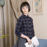2016春装新款文艺复古加厚磨毛格子衬衫日系女式格纹长袖上衣显瘦