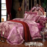 婚庆四件套紫色床单纯棉贡缎天丝莫代尔提花全棉被套外贸出口套件