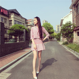 白百合同款套装裙小香风名媛条纹七分袖针织开衫两件套时尚韩版