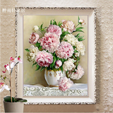 5D新款贴钻绣十字绣牡丹花瓶植物花卉玫瑰花客厅卧室餐厅钻石画