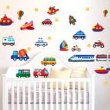 新款儿童卡通可爱小汽车飞机火车工程车墙贴纸宝宝房间幼儿园装饰