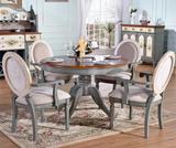 田园彩绘圆形餐桌美式餐椅地中海一桌四椅六椅组合欧式实木家具